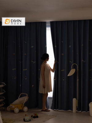 DIHIN HOME Cartoon Astronaut Embroidered,Blackout Grommet Window Curtain for Living Room ,52x63-inch,1 Panel Roman Shades Curtains Window Blinds custom curtains blackout curtains curtains for living room sheer curtains curtain fabric linen curtains kitchen curtains velvet curtains pinch pleat curtains bay window curtains outdoor curtains pleated curtains floral curtains dining room curtains kitchen valances drapes for bedroom patio curtains nursery curtains grommet curtains