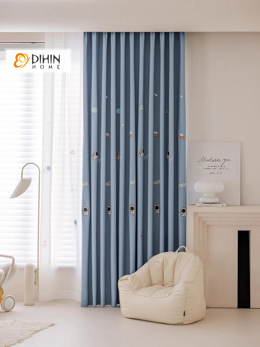DIHIN HOME Cartoon Astronaut Embroidered,Blackout Grommet Window Curtain for Living Room ,52x63-inch,1 Panel Roman Shades Curtains Window Blinds custom curtains blackout curtains curtains for living room sheer curtains curtain fabric linen curtains kitchen curtains velvet curtains pinch pleat curtains bay window curtains outdoor curtains pleated curtains floral curtains dining room curtains kitchen valances drapes for bedroom patio curtains nursery curtains grommet curtains