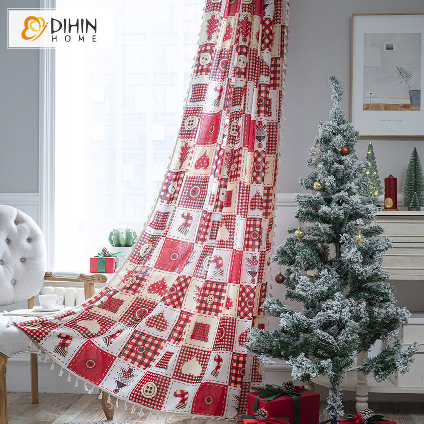 DIHIN HOME Cartoon Christmas Day Printed Curtains,Half Blackout Grommet Window Curtain for Living Room ,52x63-inch,1 Panel Roman Shades Window Curtains Curtains Window Blinds Curtains Drapes linen drapery curtains and drapes windows drapes custom curtains blackout curtains curtains for living room window shades sheer curtains curtain fabric window treatments custom drapery