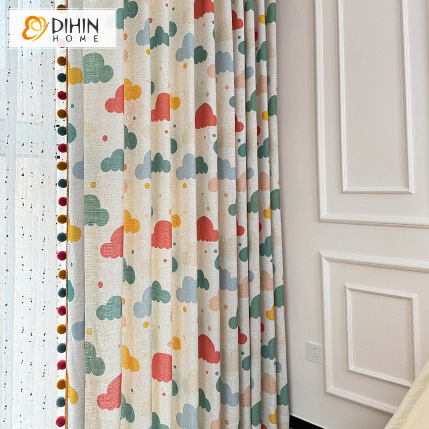 DIHIN HOME Cartoon Colorful Clouds Printed,Blackout Grommet Window Curtain With Pompoms Balls for Living Room ,52x63-inch,1 Panel Roman Shades Curtains Window Blinds custom curtains blackout curtains curtains for living room sheer curtains curtain fabric linen curtains kitchen curtains velvet curtains pinch pleat curtains bay window curtains outdoor curtains pleated curtains floral curtains dining room curtains kitchen valances drapes for bedroom patio curtains nursery curtains grommet curtains