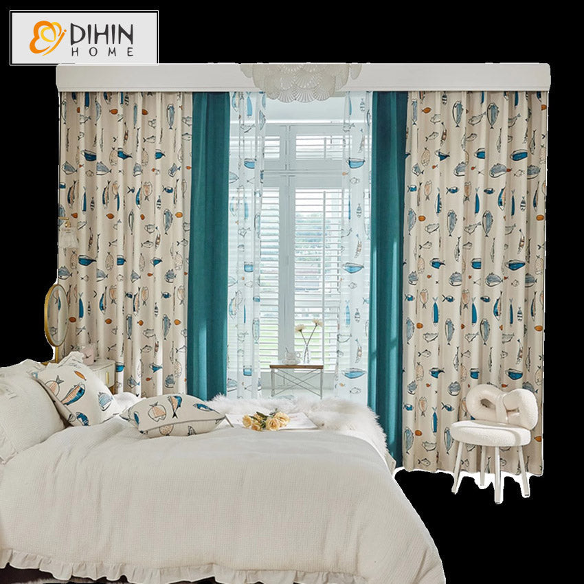 DIHIN HOME Cartoon Fish Printed,Blackout Grommet Window Curtain for Living Room,52x63-inch,1 Panel Roman Shades Curtains Window Blinds custom curtains blackout curtains curtains for living room sheer curtains curtain fabric linen curtains kitchen curtains velvet curtains pinch pleat curtains bay window curtains outdoor curtains pleated curtains floral curtains dining room curtains kitchen valances drapes for bedroom patio curtains nursery curtains grommet curtains