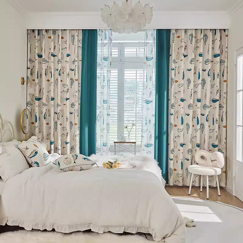 DIHIN HOME Cartoon Fish Printed,Blackout Grommet Window Curtain for Living Room,52x63-inch,1 Panel Roman Shades Curtains Window Blinds custom curtains blackout curtains curtains for living room sheer curtains curtain fabric linen curtains kitchen curtains velvet curtains pinch pleat curtains bay window curtains outdoor curtains pleated curtains floral curtains dining room curtains kitchen valances drapes for bedroom patio curtains nursery curtains grommet curtains