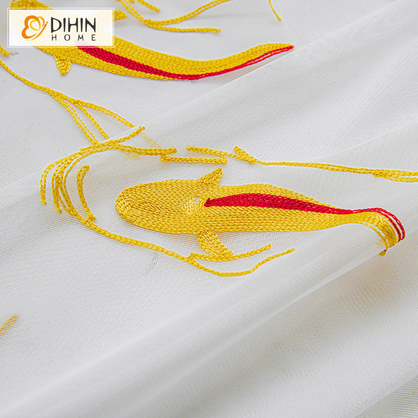 DIHIN HOME Cartoon Golden Carp Embroidered,Blackout Grommet Window Curtain for Living Room,52x63-inch,1 Panel Roman Shades Curtains Window Blinds custom curtains blackout curtains curtains for living room sheer curtains curtain fabric linen curtains kitchen curtains velvet curtains pinch pleat curtains bay window curtains outdoor curtains pleated curtains floral curtains dining room curtains kitchen valances drapes for bedroom patio curtains nursery curtains grommet curtains