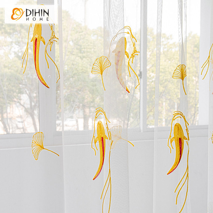 DIHIN HOME Cartoon Golden Carp Embroidered,Blackout Grommet Window Curtain for Living Room,52x63-inch,1 Panel Roman Shades Curtains Window Blinds custom curtains blackout curtains curtains for living room sheer curtains curtain fabric linen curtains kitchen curtains velvet curtains pinch pleat curtains bay window curtains outdoor curtains pleated curtains floral curtains dining room curtains kitchen valances drapes for bedroom patio curtains nursery curtains grommet curtains