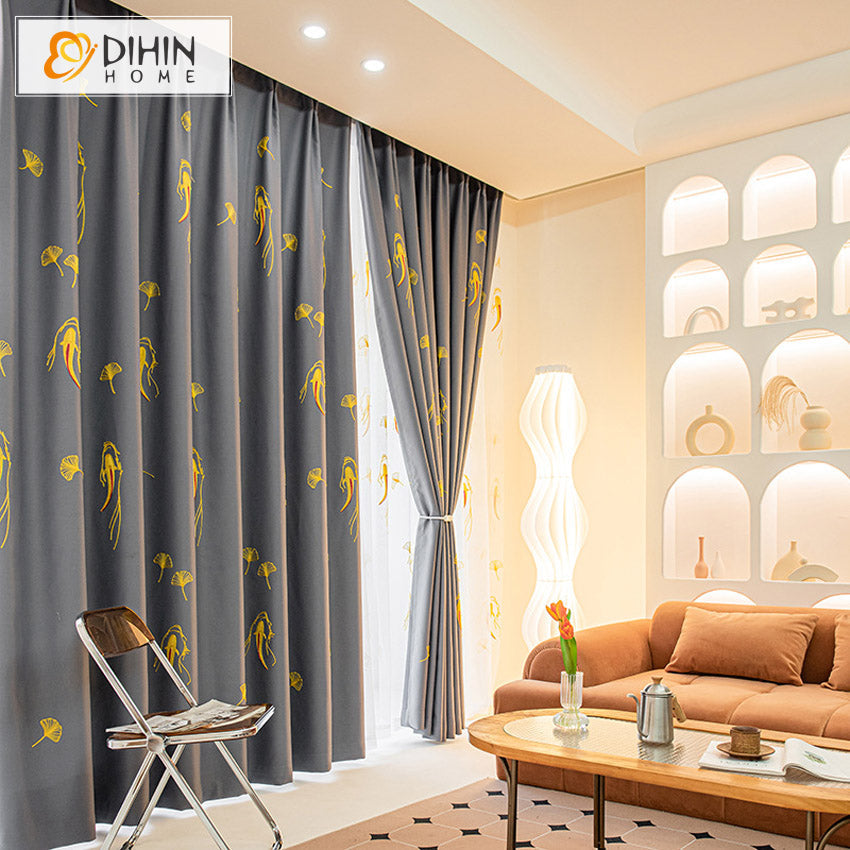 DIHIN HOME Cartoon Golden Carp Embroidered,Blackout Grommet Window Curtain for Living Room,52x63-inch,1 Panel Roman Shades Curtains Window Blinds custom curtains blackout curtains curtains for living room sheer curtains curtain fabric linen curtains kitchen curtains velvet curtains pinch pleat curtains bay window curtains outdoor curtains pleated curtains floral curtains dining room curtains kitchen valances drapes for bedroom patio curtains nursery curtains grommet curtains
