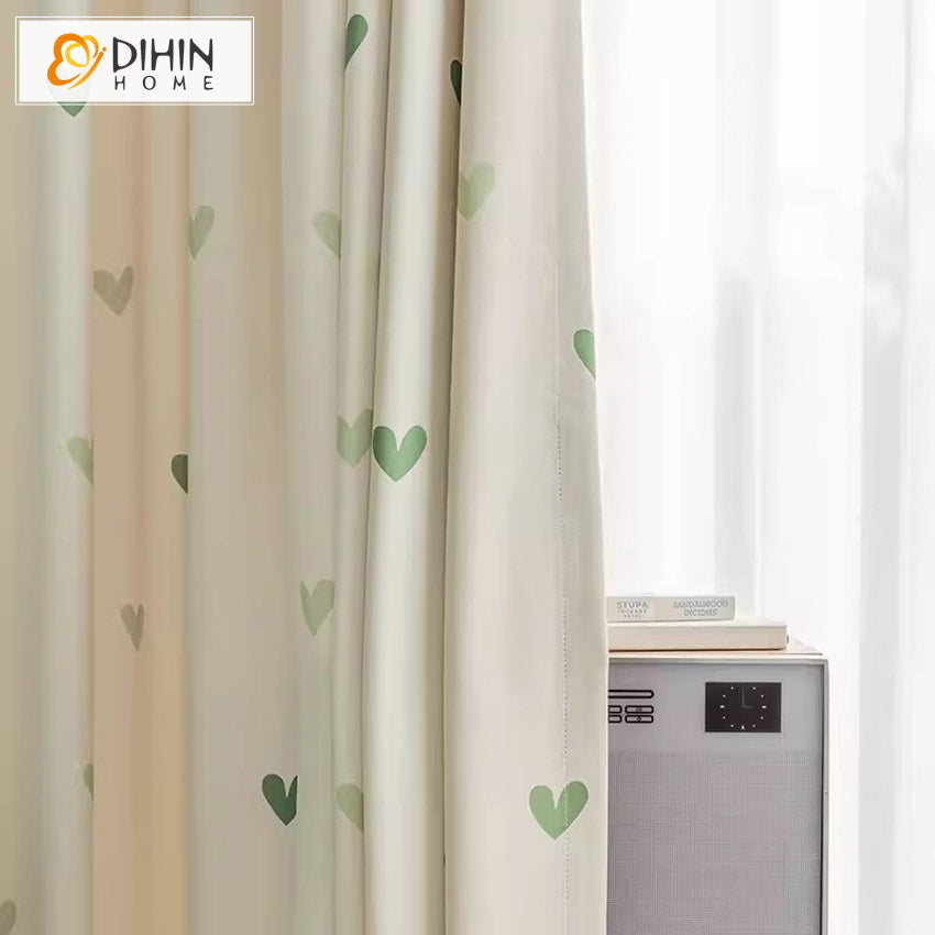 DIHIN HOME Cartoon Green Heart Printed,Blackout Grommet Window Curtain for Living Room ,52x63-inch,1 Panel Roman Shades Curtains Window Blinds custom curtains blackout curtains curtains for living room sheer curtains curtain fabric linen curtains kitchen curtains velvet curtains pinch pleat curtains bay window curtains outdoor curtains pleated curtains floral curtains dining room curtains kitchen valances drapes for bedroom patio curtains nursery curtains grommet curtains