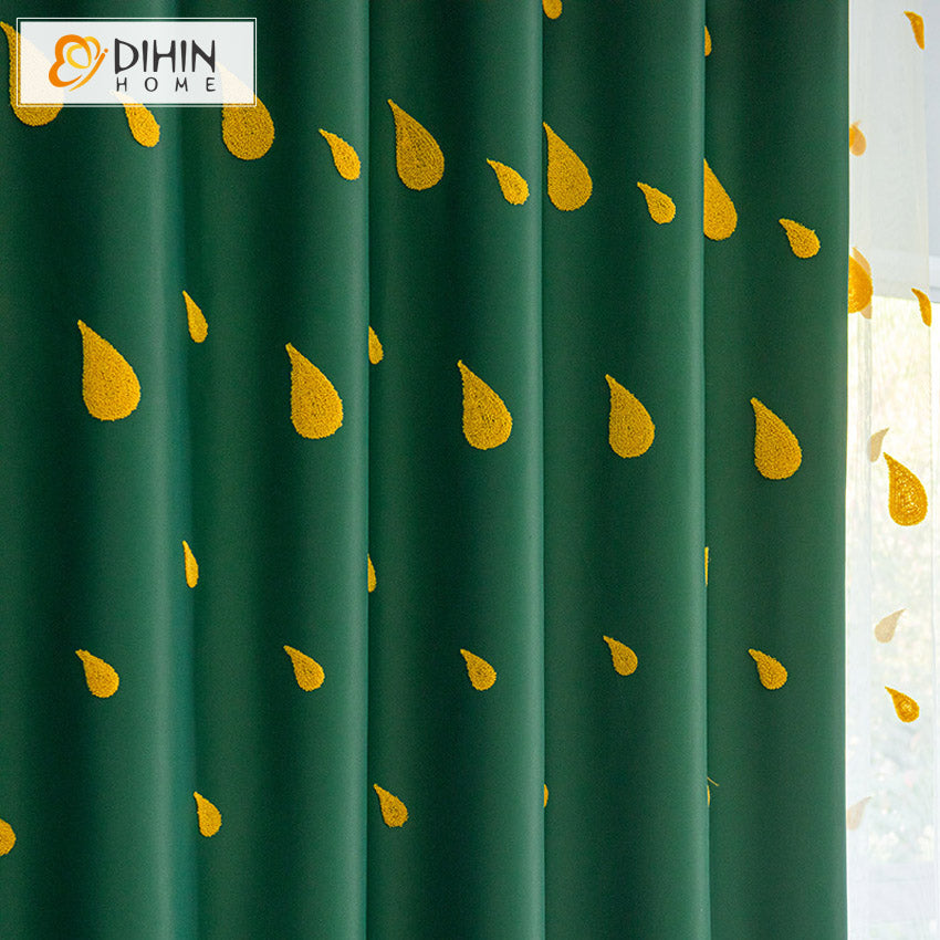 DIHIN HOME Cartoon Green Raindrop Embroidered,Blackout Grommet Window Curtain for Living Room,52x63-inch,1 Panel Roman Shades Curtains Window Blinds custom curtains blackout curtains curtains for living room sheer curtains curtain fabric linen curtains kitchen curtains velvet curtains pinch pleat curtains bay window curtains outdoor curtains pleated curtains floral curtains dining room curtains kitchen valances drapes for bedroom patio curtains nursery curtains grommet curtains