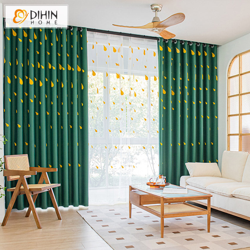 DIHIN HOME Cartoon Green Raindrop Embroidered,Blackout Grommet Window Curtain for Living Room,52x63-inch,1 Panel Roman Shades Curtains Window Blinds custom curtains blackout curtains curtains for living room sheer curtains curtain fabric linen curtains kitchen curtains velvet curtains pinch pleat curtains bay window curtains outdoor curtains pleated curtains floral curtains dining room curtains kitchen valances drapes for bedroom patio curtains nursery curtains grommet curtains