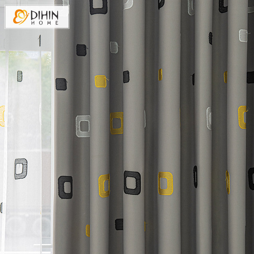 DIHIN HOME Cartoon Grey Geometric Embroidered,Blackout Grommet Window Curtain for Living Room,52x63-inch,1 Panel Roman Shades Curtains Window Blinds custom curtains blackout curtains curtains for living room sheer curtains curtain fabric linen curtains kitchen curtains velvet curtains pinch pleat curtains bay window curtains outdoor curtains pleated curtains floral curtains dining room curtains kitchen valances drapes for bedroom patio curtains nursery curtains grommet curtains