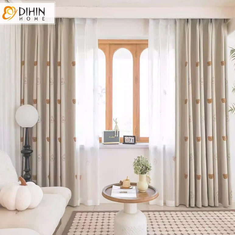 DIHIN HOME Cartoon Little Bear Embroidered,Blackout Grommet Window Curtain for Living Room ,52x63-inch,1 Panel Roman Shades Curtains Window Blinds custom curtains blackout curtains curtains for living room sheer curtains curtain fabric linen curtains kitchen curtains velvet curtains pinch pleat curtains bay window curtains outdoor curtains pleated curtains floral curtains dining room curtains kitchen valances drapes for bedroom patio curtains nursery curtains grommet curtains