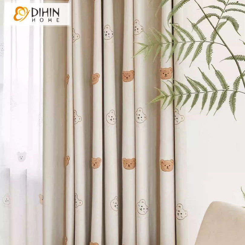 DIHIN HOME Cartoon Little Bear Embroidered,Blackout Grommet Window Curtain for Living Room ,52x63-inch,1 Panel Roman Shades Curtains Window Blinds custom curtains blackout curtains curtains for living room sheer curtains curtain fabric linen curtains kitchen curtains velvet curtains pinch pleat curtains bay window curtains outdoor curtains pleated curtains floral curtains dining room curtains kitchen valances drapes for bedroom patio curtains nursery curtains grommet curtains
