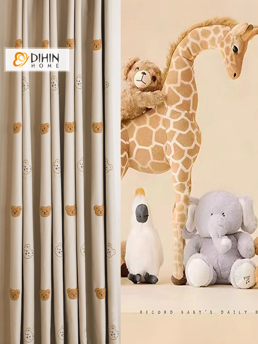 DIHIN HOME Cartoon Little Bear Embroidered,Blackout Grommet Window Curtain for Living Room ,52x63-inch,1 Panel Roman Shades Curtains Window Blinds custom curtains blackout curtains curtains for living room sheer curtains curtain fabric linen curtains kitchen curtains velvet curtains pinch pleat curtains bay window curtains outdoor curtains pleated curtains floral curtains dining room curtains kitchen valances drapes for bedroom patio curtains nursery curtains grommet curtains