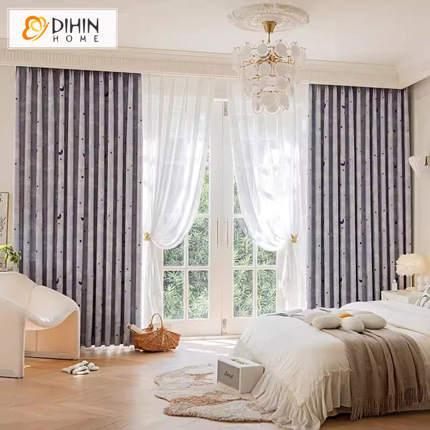 DIHIN HOME Cartoon Moon and Star Printed,Blackout Grommet Window Curtain for Living Room,52x63-inch,1 Panel Roman Shades Curtains Window Blinds custom curtains blackout curtains curtains for living room sheer curtains curtain fabric linen curtains kitchen curtains velvet curtains pinch pleat curtains bay window curtains outdoor curtains pleated curtains floral curtains dining room curtains kitchen valances drapes for bedroom patio curtains nursery curtains grommet curtains