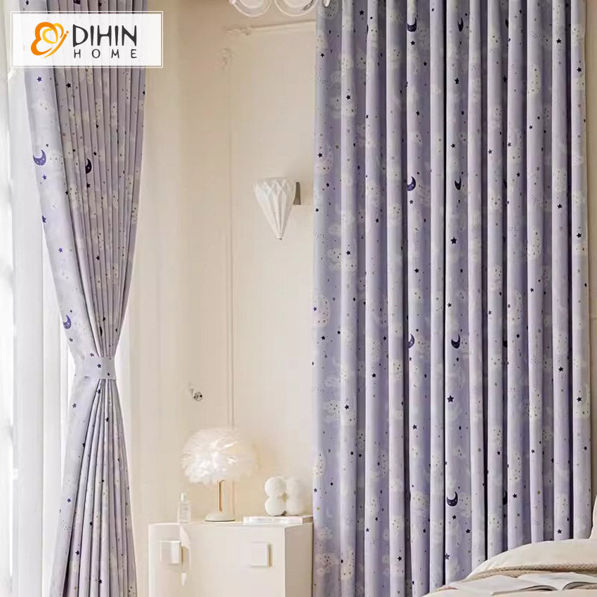 DIHIN HOME Cartoon Moon and Star Printed,Blackout Grommet Window Curtain for Living Room,52x63-inch,1 Panel Roman Shades Curtains Window Blinds custom curtains blackout curtains curtains for living room sheer curtains curtain fabric linen curtains kitchen curtains velvet curtains pinch pleat curtains bay window curtains outdoor curtains pleated curtains floral curtains dining room curtains kitchen valances drapes for bedroom patio curtains nursery curtains grommet curtains
