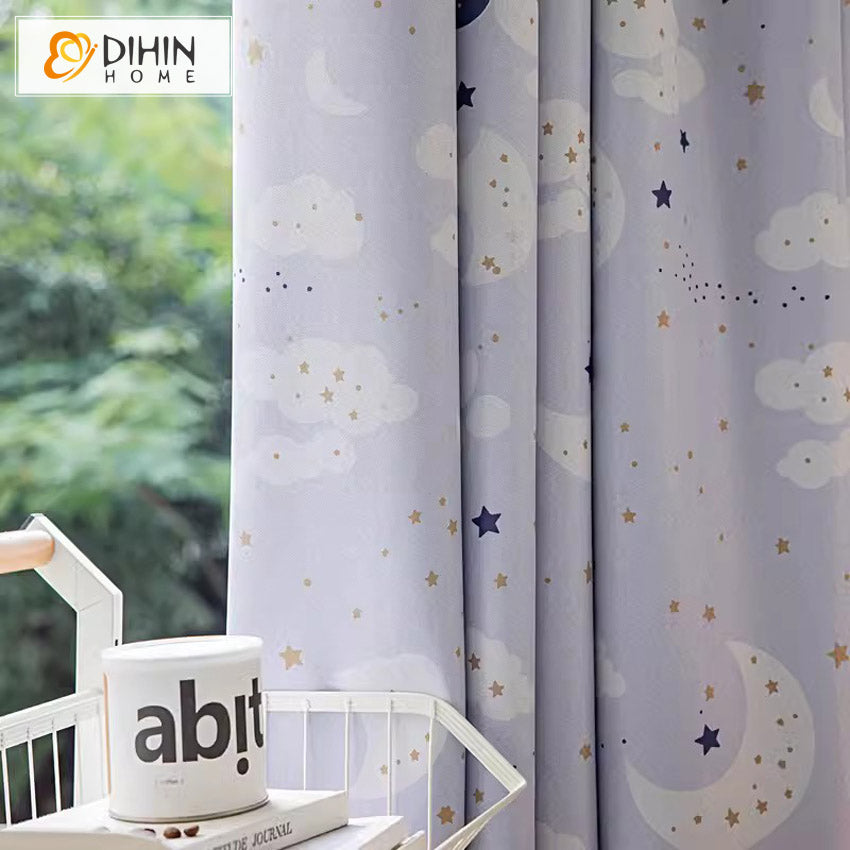 DIHIN HOME Cartoon Moon and Star Printed,Blackout Grommet Window Curtain for Living Room,52x63-inch,1 Panel Roman Shades Curtains Window Blinds custom curtains blackout curtains curtains for living room sheer curtains curtain fabric linen curtains kitchen curtains velvet curtains pinch pleat curtains bay window curtains outdoor curtains pleated curtains floral curtains dining room curtains kitchen valances drapes for bedroom patio curtains nursery curtains grommet curtains