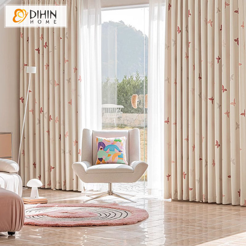 DIHIN HOME Cartoon Pink Butterfly Printed,Blackout Grommet Window Curtain for Living Room Roman Shades Curtains Window Blinds custom curtains blackout curtains curtains for living room sheer curtains curtain fabric linen curtains kitchen curtains velvet curtains pinch pleat curtains bay window curtains outdoor curtains pleated curtains floral curtains dining room curtains kitchen valances drapes for bedroom patio curtains nursery curtains grommet curtains