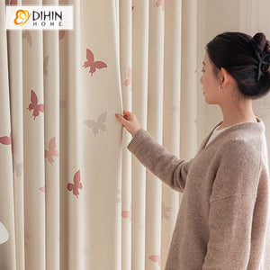 DIHIN HOME Cartoon Pink Butterfly Printed,Blackout Grommet Window Curtain for Living Room Roman Shades Curtains Window Blinds custom curtains blackout curtains curtains for living room sheer curtains curtain fabric linen curtains kitchen curtains velvet curtains pinch pleat curtains bay window curtains outdoor curtains pleated curtains floral curtains dining room curtains kitchen valances drapes for bedroom patio curtains nursery curtains grommet curtains