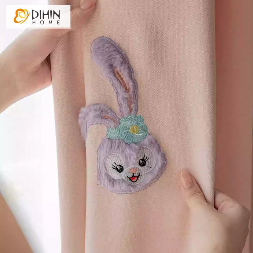 DIHIN HOME Cartoon Pink Rabbits Embroidered,Blackout Grommet Window Curtain for Living Room ,52x63-inch,1 Panel Roman Shades Curtains Window Blinds custom curtains blackout curtains curtains for living room sheer curtains curtain fabric linen curtains kitchen curtains velvet curtains pinch pleat curtains bay window curtains outdoor curtains pleated curtains floral curtains dining room curtains kitchen valances drapes for bedroom patio curtains nursery curtains grommet curtains