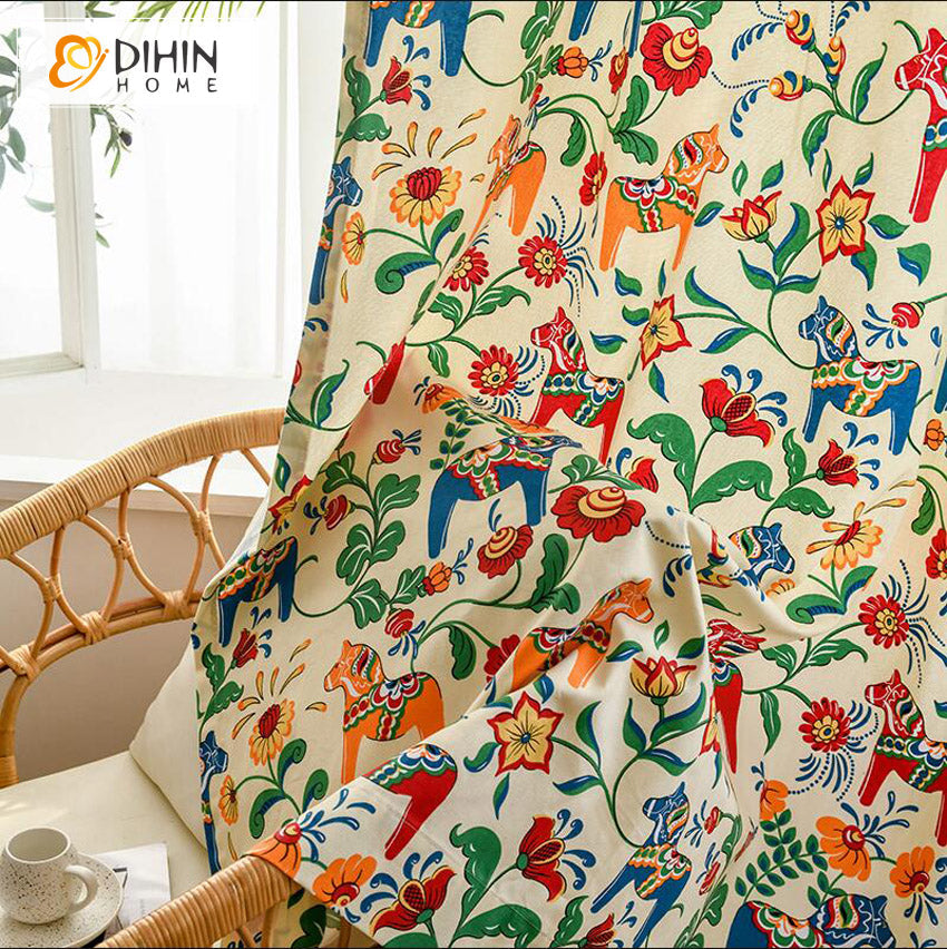 DIHIN HOME Cartoon Pony Printed,Half Blackout Grommet Window Curtain for Living Room ,52x63-inch,1 Panel Roman Shades Curtains Window Blinds custom curtains blackout curtains curtains for living room sheer curtains curtain fabric linen curtains kitchen curtains velvet curtains pinch pleat curtains bay window curtains outdoor curtains pleated curtains floral curtains dining room curtains kitchen valances drapes for bedroom patio curtains nursery curtains grommet curtains