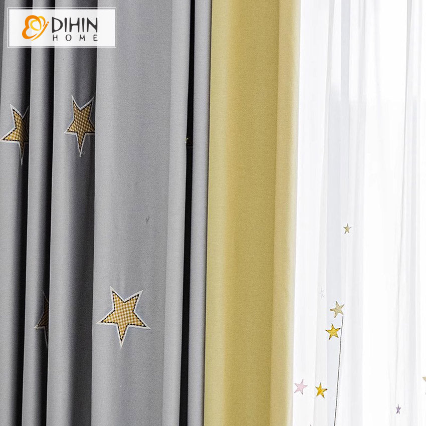 DIHIN HOME Cartoon Stars Embroidered,Blackout Grommet Window Curtain Customized Curtain Drapes for Living Room Roman Shades Curtains Window Blinds custom curtains blackout curtains curtains for living room sheer curtains curtain fabric linen curtains kitchen curtains velvet curtains pinch pleat curtains bay window curtains outdoor curtains pleated curtains floral curtains dining room curtains kitchen valances drapes for bedroom patio curtains nursery curtains grommet curtains