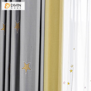 DIHIN HOME Cartoon Stars Embroidered,Blackout Grommet Window Curtain Customized Curtain Drapes for Living Room Roman Shades Curtains Window Blinds custom curtains blackout curtains curtains for living room sheer curtains curtain fabric linen curtains kitchen curtains velvet curtains pinch pleat curtains bay window curtains outdoor curtains pleated curtains floral curtains dining room curtains kitchen valances drapes for bedroom patio curtains nursery curtains grommet curtains