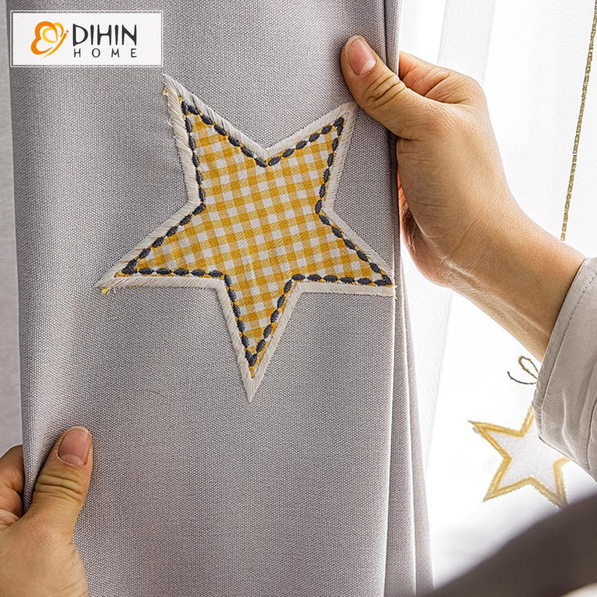 DIHIN HOME Cartoon Stars Embroidered,Blackout Grommet Window Curtain Customized Curtain Drapes for Living Room Roman Shades Curtains Window Blinds custom curtains blackout curtains curtains for living room sheer curtains curtain fabric linen curtains kitchen curtains velvet curtains pinch pleat curtains bay window curtains outdoor curtains pleated curtains floral curtains dining room curtains kitchen valances drapes for bedroom patio curtains nursery curtains grommet curtains
