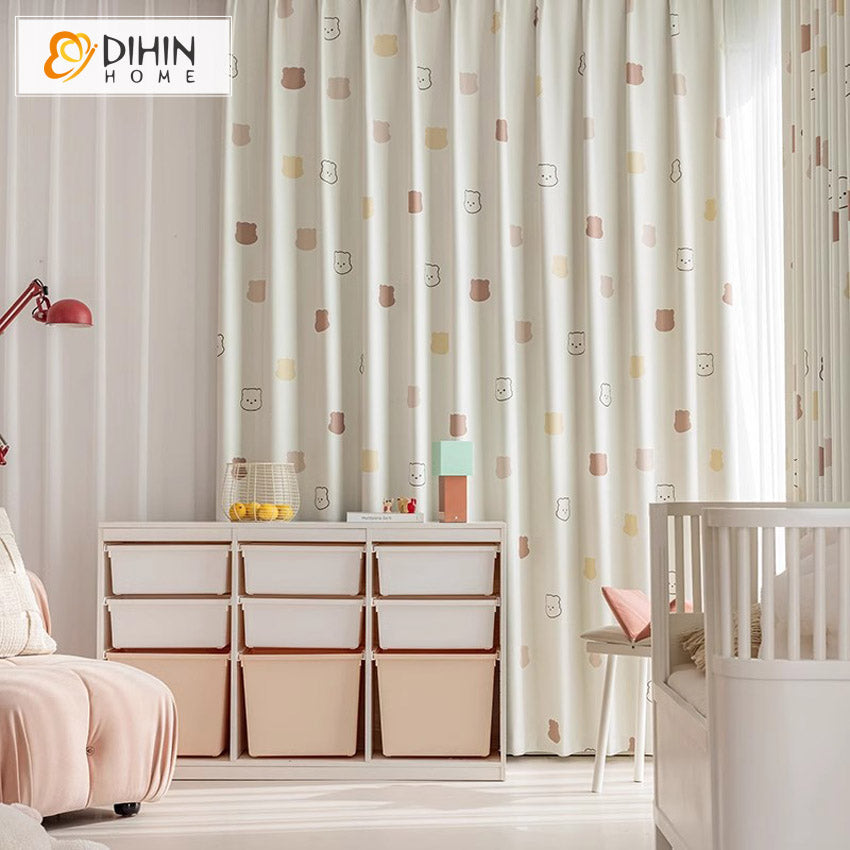 DIHIN HOME Cartoon Thickness Little Bear Printed,Blackout Grommet Window Curtain for Living Room ,52x63-inch,1 Panel Roman Shades Curtains Window Blinds custom curtains blackout curtains curtains for living room sheer curtains curtain fabric linen curtains kitchen curtains velvet curtains pinch pleat curtains bay window curtains outdoor curtains pleated curtains floral curtains dining room curtains kitchen valances drapes for bedroom patio curtains nursery curtains grommet curtains