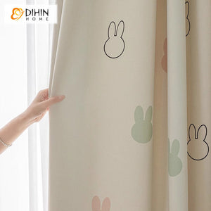 DIHIN HOME Cartoon Thickness Rabbit Printed,Blackout Grommet Window Curtain for Living Room ,52x63-inch,1 Panel Roman Shades Curtains Window Blinds custom curtains blackout curtains curtains for living room sheer curtains curtain fabric linen curtains kitchen curtains velvet curtains pinch pleat curtains bay window curtains outdoor curtains pleated curtains floral curtains dining room curtains kitchen valances drapes for bedroom patio curtains nursery curtains grommet curtains