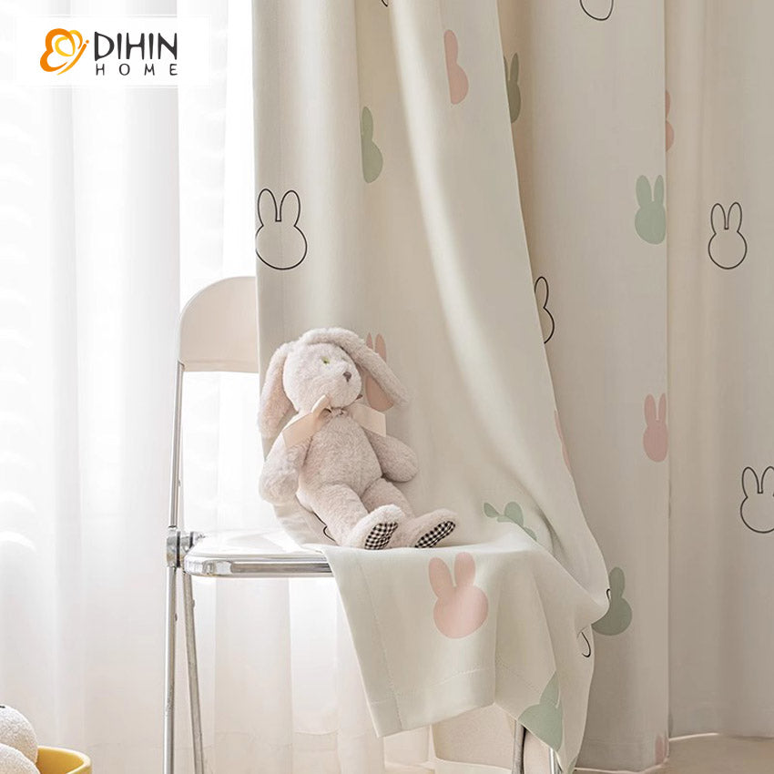 DIHIN HOME Cartoon Thickness Rabbit Printed,Blackout Grommet Window Curtain for Living Room ,52x63-inch,1 Panel Roman Shades Curtains Window Blinds custom curtains blackout curtains curtains for living room sheer curtains curtain fabric linen curtains kitchen curtains velvet curtains pinch pleat curtains bay window curtains outdoor curtains pleated curtains floral curtains dining room curtains kitchen valances drapes for bedroom patio curtains nursery curtains grommet curtains