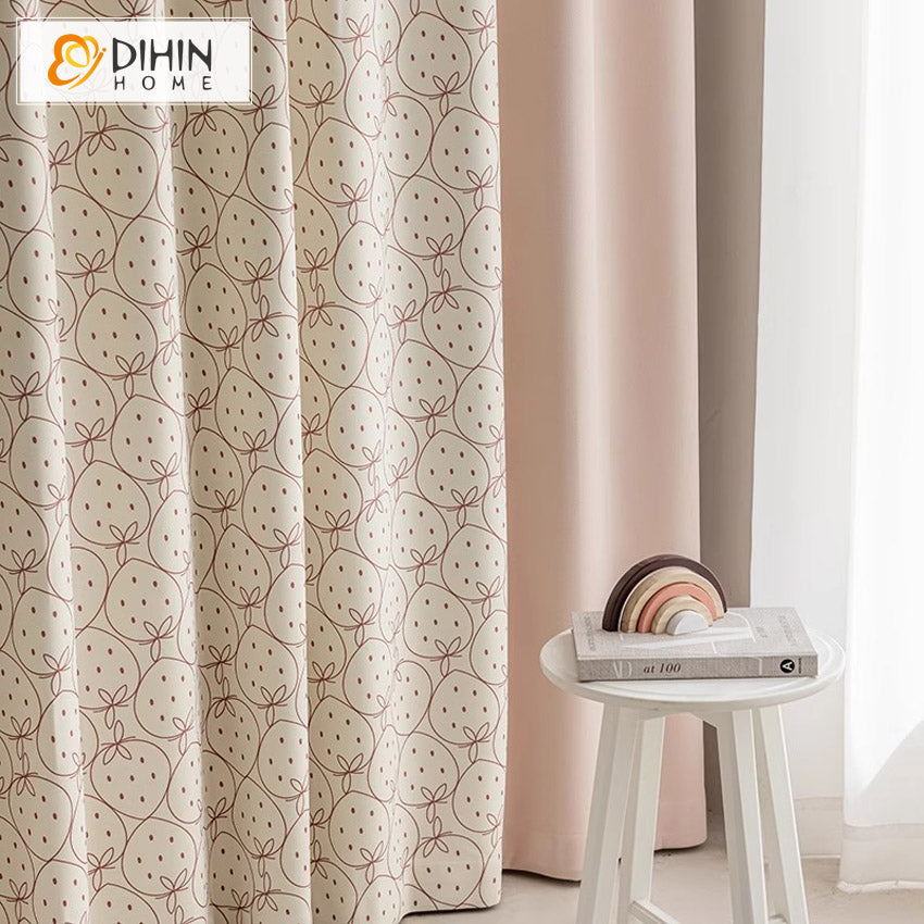 DIHIN HOME Cartoon Thickness Small Strawberry Printed,Blackout Grommet Window Curtain for Living Room ,52x63-inch,1 Panel Roman Shades Curtains Window Blinds custom curtains blackout curtains curtains for living room sheer curtains curtain fabric linen curtains kitchen curtains velvet curtains pinch pleat curtains bay window curtains outdoor curtains pleated curtains floral curtains dining room curtains kitchen valances drapes for bedroom patio curtains nursery curtains grommet curtains