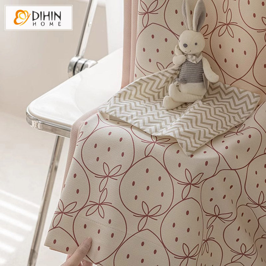 DIHIN HOME Cartoon Thickness Small Strawberry Printed,Blackout Grommet Window Curtain for Living Room ,52x63-inch,1 Panel Roman Shades Curtains Window Blinds custom curtains blackout curtains curtains for living room sheer curtains curtain fabric linen curtains kitchen curtains velvet curtains pinch pleat curtains bay window curtains outdoor curtains pleated curtains floral curtains dining room curtains kitchen valances drapes for bedroom patio curtains nursery curtains grommet curtains