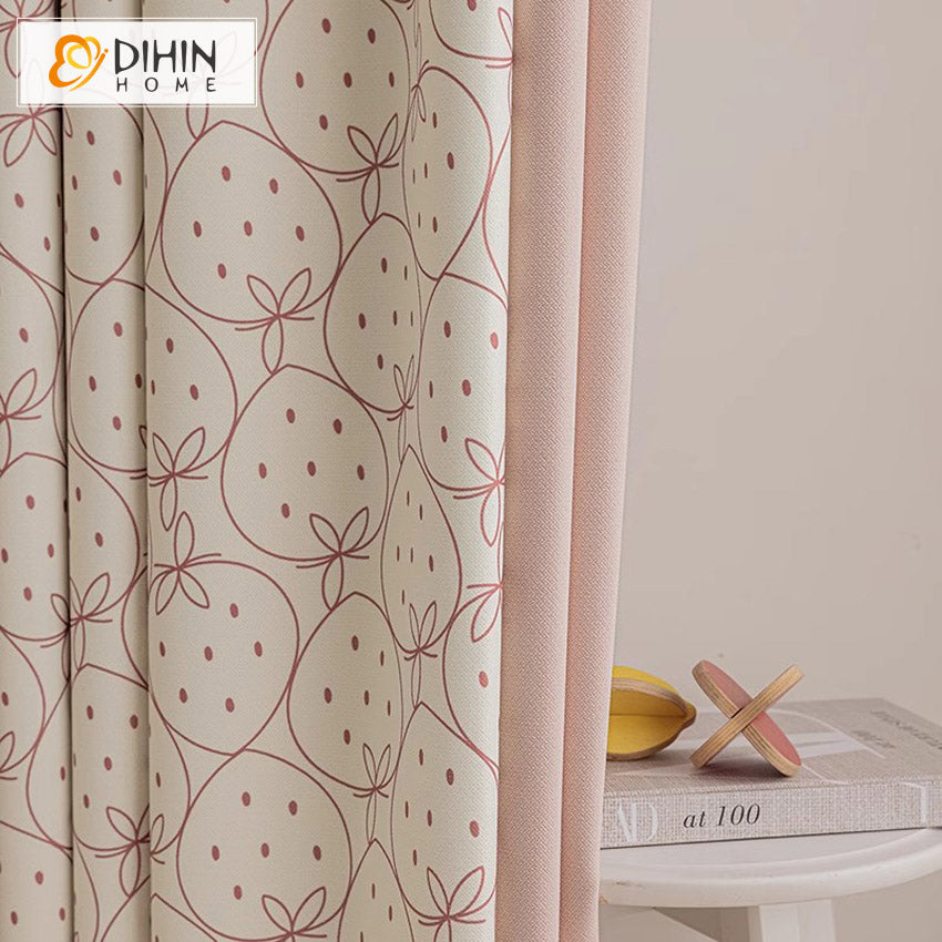 DIHIN HOME Cartoon Thickness Small Strawberry Printed,Blackout Grommet Window Curtain for Living Room ,52x63-inch,1 Panel Roman Shades Curtains Window Blinds custom curtains blackout curtains curtains for living room sheer curtains curtain fabric linen curtains kitchen curtains velvet curtains pinch pleat curtains bay window curtains outdoor curtains pleated curtains floral curtains dining room curtains kitchen valances drapes for bedroom patio curtains nursery curtains grommet curtains