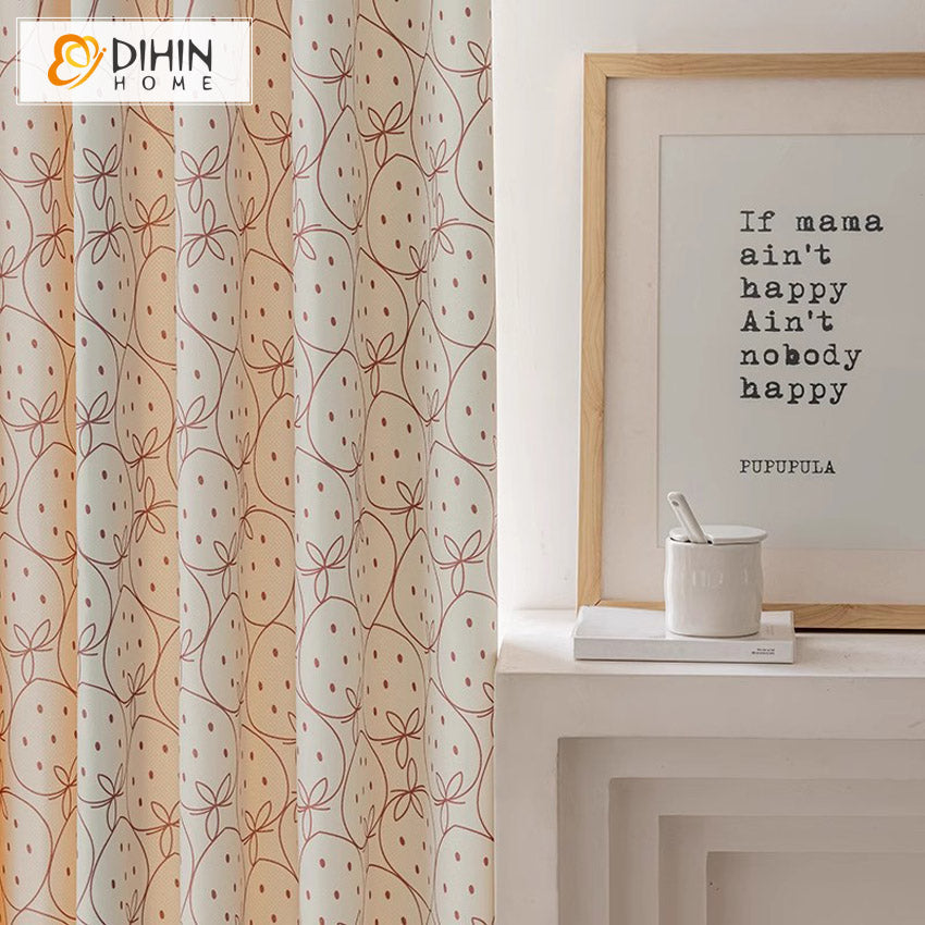 DIHIN HOME Cartoon Thickness Small Strawberry Printed,Blackout Grommet Window Curtain for Living Room ,52x63-inch,1 Panel Roman Shades Curtains Window Blinds custom curtains blackout curtains curtains for living room sheer curtains curtain fabric linen curtains kitchen curtains velvet curtains pinch pleat curtains bay window curtains outdoor curtains pleated curtains floral curtains dining room curtains kitchen valances drapes for bedroom patio curtains nursery curtains grommet curtains