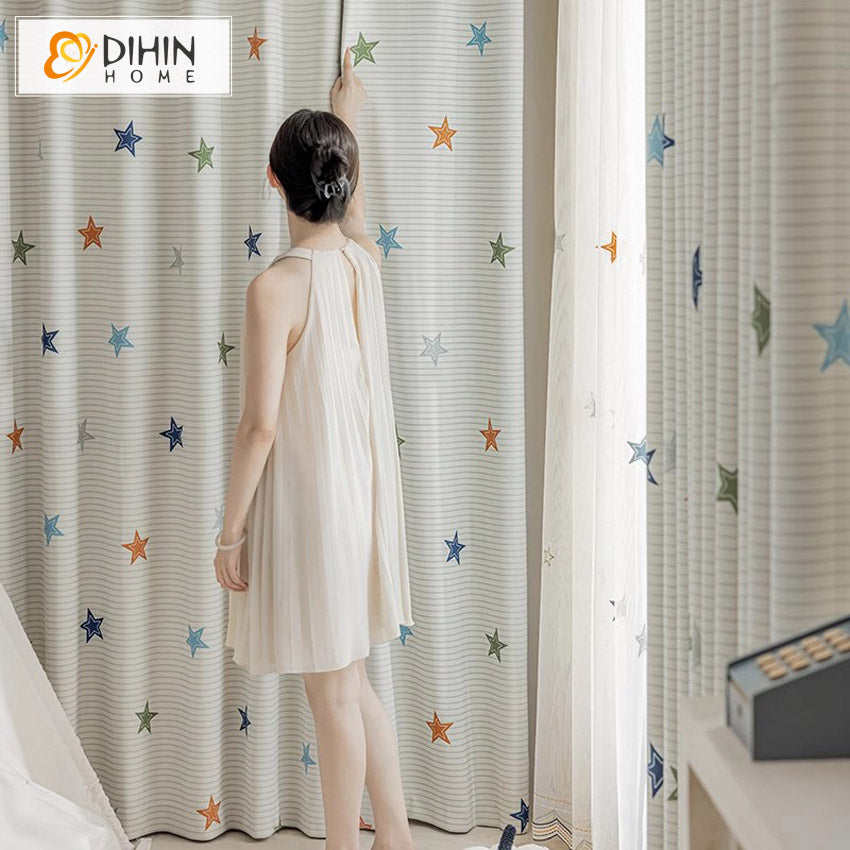 DIHIN HOME Cartoon Thickness Stars Printed,Blackout Grommet Window Curtain for Living Room ,52x63-inch,1 Panel Roman Shades Curtains Window Blinds custom curtains blackout curtains curtains for living room sheer curtains curtain fabric linen curtains kitchen curtains velvet curtains pinch pleat curtains bay window curtains outdoor curtains pleated curtains floral curtains dining room curtains kitchen valances drapes for bedroom patio curtains nursery curtains grommet curtains
