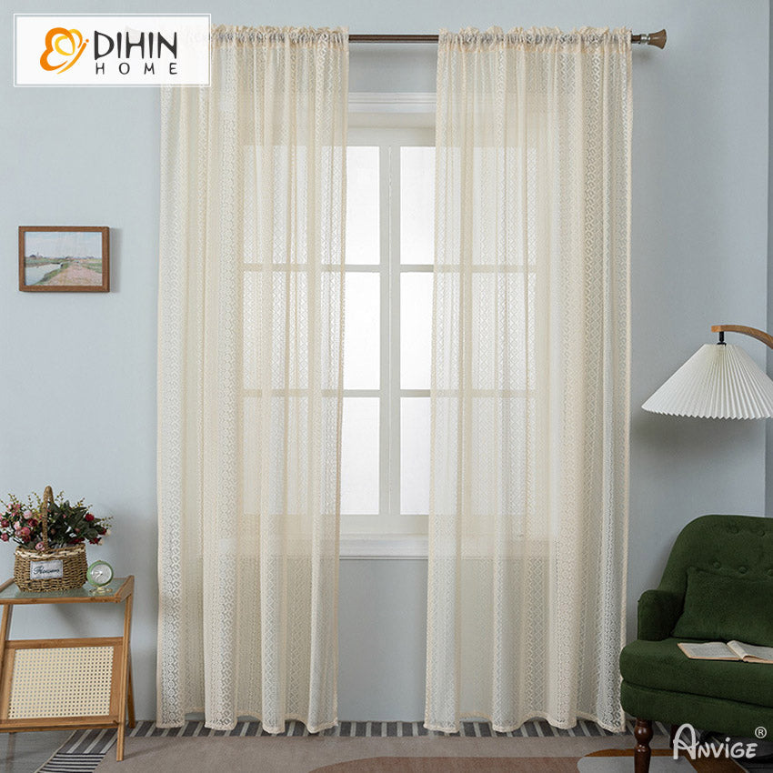 DIHIN HOME European Beige Embroidered,Grommet Window Curtain for Living Room ,52x63-inch,1 Panelriped Roman Shades Curtains Window Blinds custom curtains blackout curtains curtains for living room sheer curtains curtain fabric linen curtains kitchen curtains velvet curtains pinch pleat curtains bay window curtains outdoor curtains pleated curtains floral curtains dining room curtains kitchen valances drapes for bedroom patio curtains nursery curtains grommet curtains