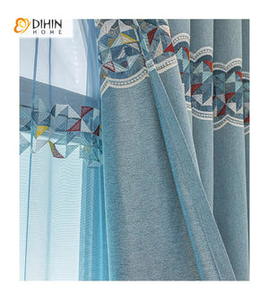 DIHIN HOME European Blue Color Embroidered,Blackout Grommet Window Curtain for Living Room,52x63-inch,1 Panel Roman Shades Curtains Window Blinds custom curtains blackout curtains curtains for living room sheer curtains curtain fabric linen curtains kitchen curtains velvet curtains pinch pleat curtains bay window curtains outdoor curtains pleated curtains floral curtains dining room curtains kitchen valances drapes for bedroom patio curtains nursery curtains grommet curtains