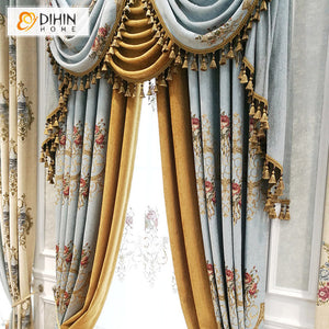 DIHIN HOME European Embrodeired Valance,Blackout Curtains Grommet Window Curtain for Living Room ,52x84-inch,1 Panel Roman Shades Window Curtains Curtains Window Blinds Curtains Drapes linen drapery curtains and drapes windows drapes custom curtains blackout curtains curtains for living room window shades sheer curtains curtain fabric window treatments custom drapery