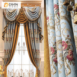 DIHIN HOME European Embrodeired Valance,Blackout Curtains Grommet Window Curtain for Living Room ,52x84-inch,1 Panel Roman Shades Window Curtains Curtains Window Blinds Curtains Drapes linen drapery curtains and drapes windows drapes custom curtains blackout curtains curtains for living room window shades sheer curtains curtain fabric window treatments custom drapery