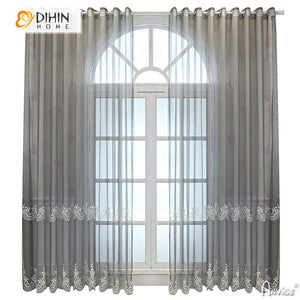 DIHIN HOME European Grey Embroidered,Grommet Window Curtain for Living Room ,52x63-inch,1 Panelriped Roman Shades Curtains Window Blinds custom curtains blackout curtains curtains for living room sheer curtains curtain fabric linen curtains kitchen curtains velvet curtains pinch pleat curtains bay window curtains outdoor curtains pleated curtains floral curtains dining room curtains kitchen valances drapes for bedroom patio curtains nursery curtains grommet curtains