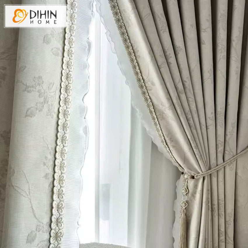 DIHIN HOME European Jacquard With Lace,Blackout Grommet Window Curtain for Living Room ,52x63-inch,1 Panel Roman Shades Window Curtains Curtains Window Blinds Curtains Drapes linen drapery curtains and drapes windows drapes custom curtains blackout curtains curtains for living room window shades sheer curtains curtain fabric window treatments custom drapery