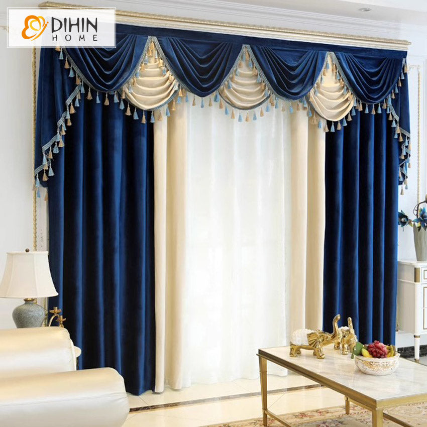 DIHIN HOME European Luxury Blue and Beige Color,Blackout Grommet Window Curtain for Living Room Roman Shades Curtains Window Blinds custom curtains blackout curtains curtains for living room sheer curtains curtain fabric linen curtains kitchen curtains velvet curtains pinch pleat curtains bay window curtains outdoor curtains pleated curtains floral curtains dining room curtains kitchen valances drapes for bedroom patio curtains nursery curtains grommet curtains