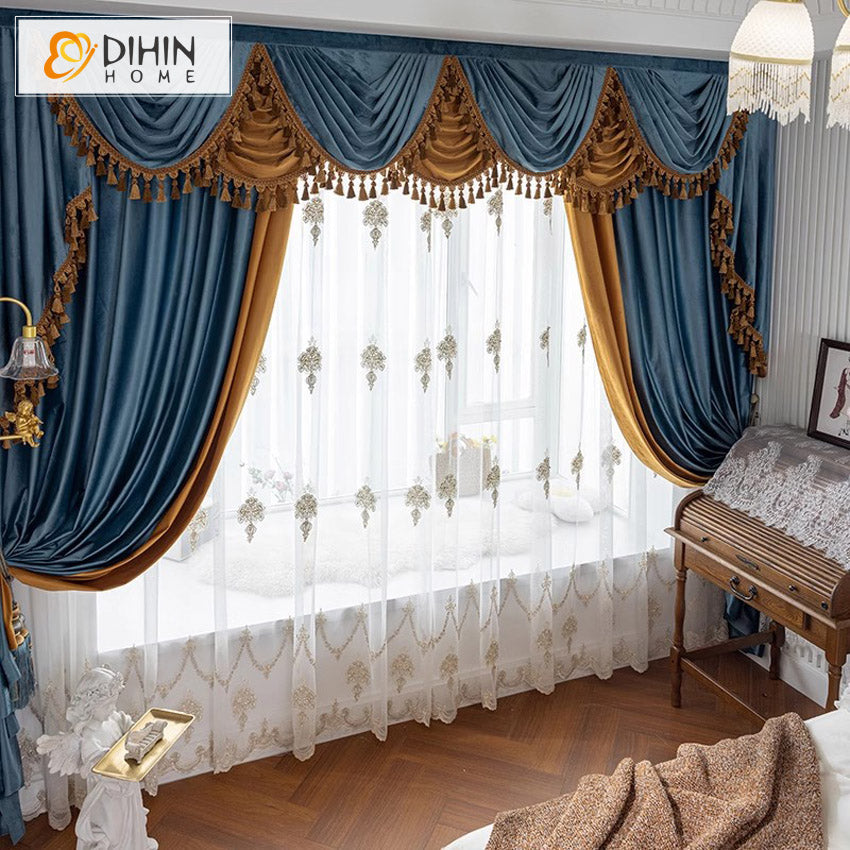 DIHIN HOME European Luxury Blue and Orange Color,Blackout Grommet Window Curtain for Living Room Roman Shades Curtains Window Blinds custom curtains blackout curtains curtains for living room sheer curtains curtain fabric linen curtains kitchen curtains velvet curtains pinch pleat curtains bay window curtains outdoor curtains pleated curtains floral curtains dining room curtains kitchen valances drapes for bedroom patio curtains nursery curtains grommet curtains