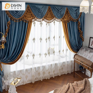 DIHIN HOME European Luxury Blue and Orange Color,Blackout Grommet Window Curtain for Living Room Roman Shades Curtains Window Blinds custom curtains blackout curtains curtains for living room sheer curtains curtain fabric linen curtains kitchen curtains velvet curtains pinch pleat curtains bay window curtains outdoor curtains pleated curtains floral curtains dining room curtains kitchen valances drapes for bedroom patio curtains nursery curtains grommet curtains