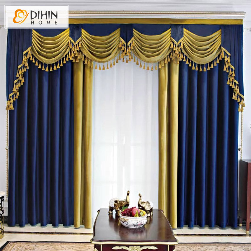 DIHIN HOME European Luxury Blue and Yellow Color,Blackout Grommet Window Curtain for Living Room Roman Shades Curtains Window Blinds custom curtains blackout curtains curtains for living room sheer curtains curtain fabric linen curtains kitchen curtains velvet curtains pinch pleat curtains bay window curtains outdoor curtains pleated curtains floral curtains dining room curtains kitchen valances drapes for bedroom patio curtains nursery curtains grommet curtains