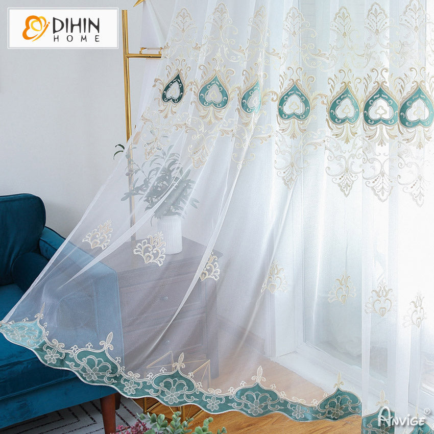 DIHIN HOME European Luxury Embroidered,Grommet Window Sheer Curtain for Living Room ,52x63-inch,1 Panel Roman Shades Curtains Window Blinds custom curtains blackout curtains curtains for living room sheer curtains curtain fabric linen curtains kitchen curtains velvet curtains pinch pleat curtains bay window curtains outdoor curtains pleated curtains floral curtains dining room curtains kitchen valances drapes for bedroom patio curtains nursery curtains grommet curtains