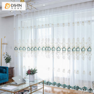 DIHIN HOME European Luxury Embroidered,Grommet Window Sheer Curtain for Living Room ,52x63-inch,1 Panel Roman Shades Curtains Window Blinds custom curtains blackout curtains curtains for living room sheer curtains curtain fabric linen curtains kitchen curtains velvet curtains pinch pleat curtains bay window curtains outdoor curtains pleated curtains floral curtains dining room curtains kitchen valances drapes for bedroom patio curtains nursery curtains grommet curtains