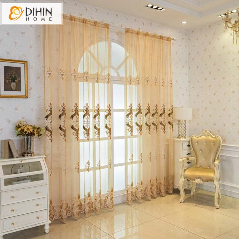 DIHIN HOME European Luxury Embroidered Sheer Curtains,Grommet Window Curtain for Living Room ,52x63-inch,1 Panel Roman Shades Curtains Window Blinds custom curtains blackout curtains curtains for living room sheer curtains curtain fabric linen curtains kitchen curtains velvet curtains pinch pleat curtains bay window curtains outdoor curtains pleated curtains floral curtains dining room curtains kitchen valances drapes for bedroom patio curtains nursery curtains grommet curtains