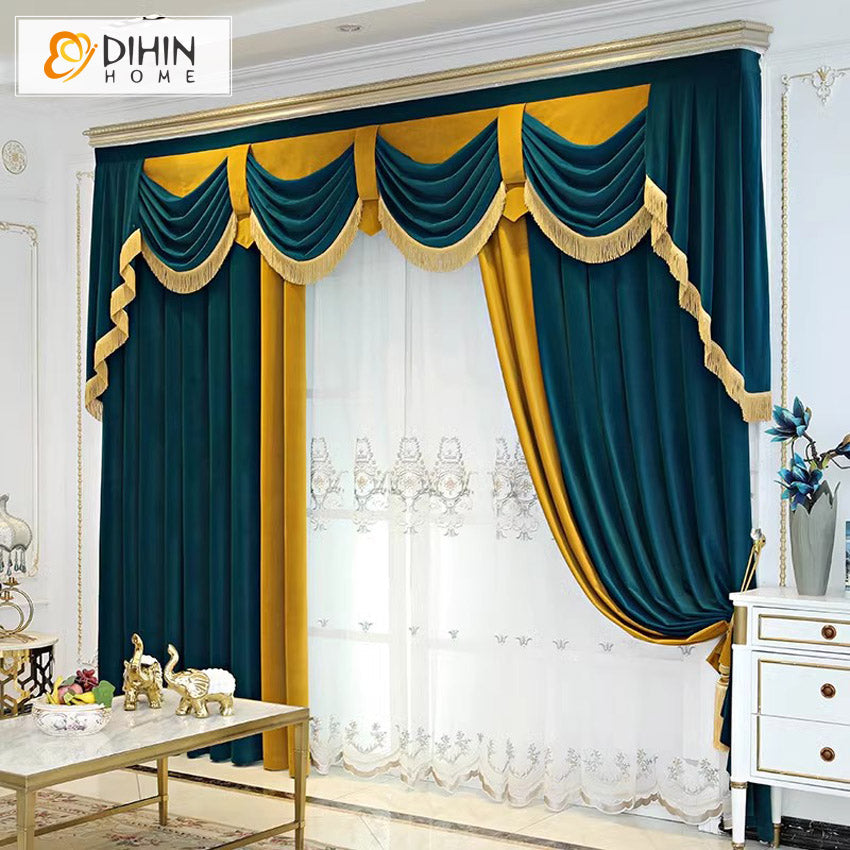 DIHIN HOME European Luxury Orange and Blue Color,Blackout Grommet Window Curtain for Living Room Roman Shades Curtains Window Blinds custom curtains blackout curtains curtains for living room sheer curtains curtain fabric linen curtains kitchen curtains velvet curtains pinch pleat curtains bay window curtains outdoor curtains pleated curtains floral curtains dining room curtains kitchen valances drapes for bedroom patio curtains nursery curtains grommet curtains