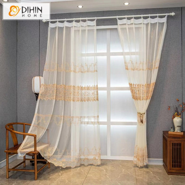 DIHIN HOME European Luxury White Embroidered Sheer Curtains,Grommet Window Curtain for Living Room ,52x63-inch,1 Panel Roman Shades Curtains Window Blinds custom curtains blackout curtains curtains for living room sheer curtains curtain fabric linen curtains kitchen curtains velvet curtains pinch pleat curtains bay window curtains outdoor curtains pleated curtains floral curtains dining room curtains kitchen valances drapes for bedroom patio curtains nursery curtains grommet curtains