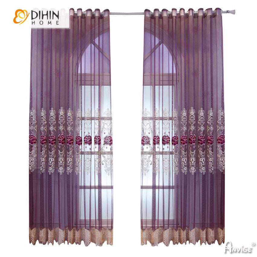 DIHIN HOME European Purple Embroidered,Grommet Window Sheer Curtain for Living Room ,52x63-inch,1 Panel Roman Shades Curtains Window Blinds custom curtains blackout curtains curtains for living room sheer curtains curtain fabric linen curtains kitchen curtains velvet curtains pinch pleat curtains bay window curtains outdoor curtains pleated curtains floral curtains dining room curtains kitchen valances drapes for bedroom patio curtains nursery curtains grommet curtains